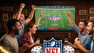 Friends cheering at a venue in front of a big screen